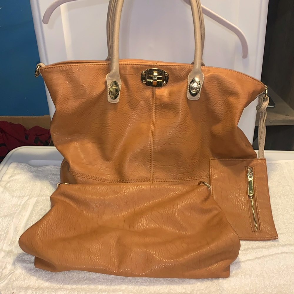 Charming Charlie leather Large Tote handbag w insert and wallet.